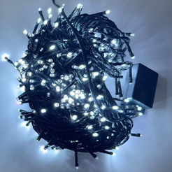 Электрогирлянда внешняя Нить 10м 100LED IP44, холодный белый, контролер, с коннектором, черный кабель