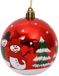 Шар с узором Два Снеговика 8см, красный, SYQC2-0125117
