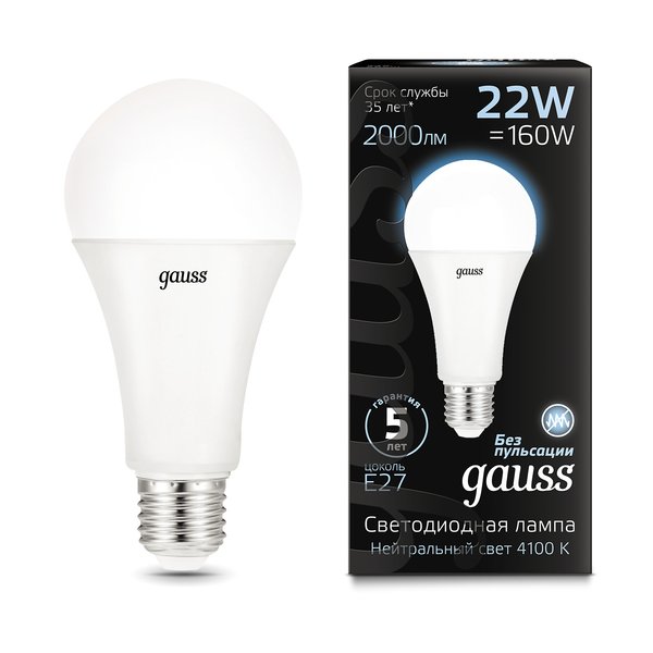 Лампа светодиодная Gauss A70 22W Е27 груша 4100K свет нейтральный белый
