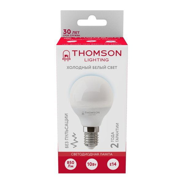 Лампа светодиодная THOMSON LED GLOBE 10W шарик E14 6500K свет холодный белый