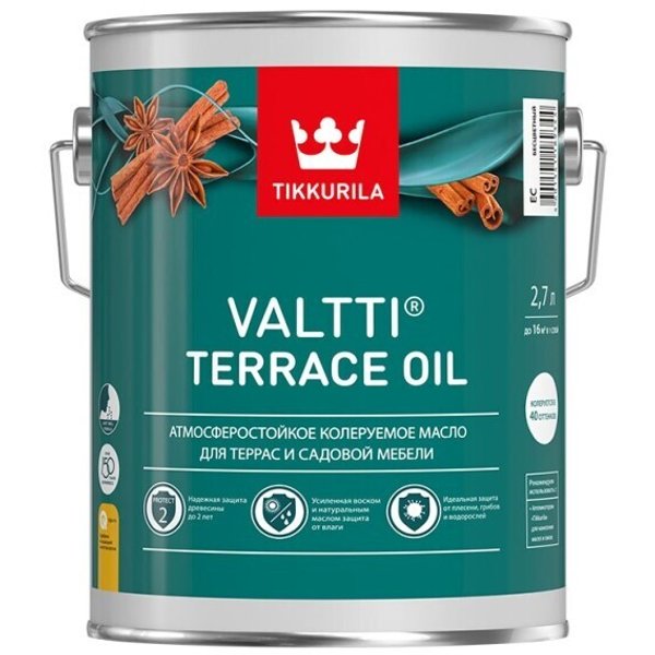 Масло tikkurila valtti terrace oil для террас и садовой мебели бесцветный 9л