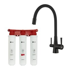 Смеситель для кухни LEMARK LM3075BL с гибким изливом + фильтр BASIC для очистки воды от хлора и вредных примес