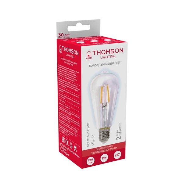 Лампа светодиодная THOMSON LED FILAMENT ST64 9Вт E27 6500K свет холодный белый