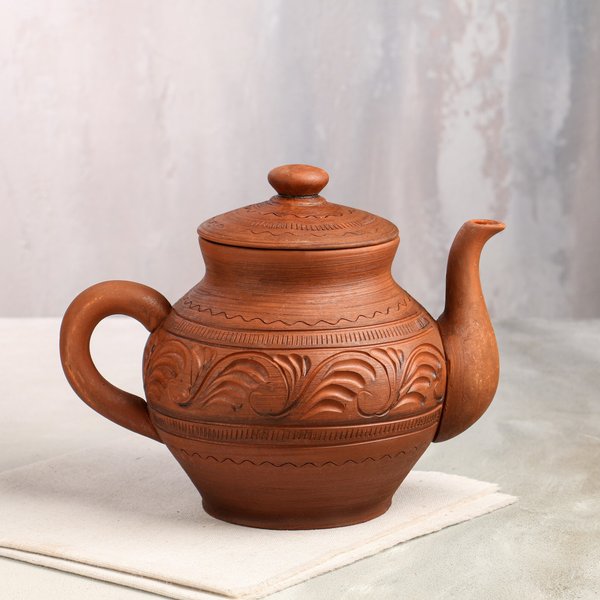 Чайник заварочный Красная глина Домашний 1,7л декор, микс, красная глина