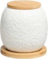 Банка д/сыпучих продуктов Lefard Muse 600мл 11,5х10см фарфор, крышка, подставка бамбук