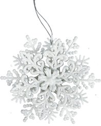Украшение подвесное Снежинка Классика белый глиттер 120х40мм