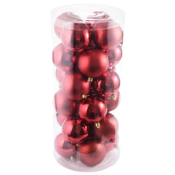 Набор шаров 24шт 8см красный (глянец: 12шт, матовые: 6шт, глиттер: 6шт), SYQA-012103-R