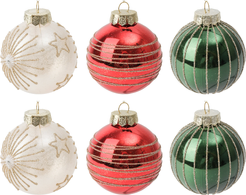 Набор шаров 6шт 8см красный+зеленый+жемчужный, глянец/перламутр, EUSYQB-0124011