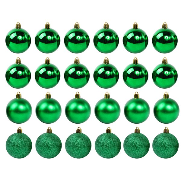 Набор шаров 24шт 6см зеленый (глянец: 12шт, матовые: 6шт, глиттер: 6шт), SYQA-012103-GR