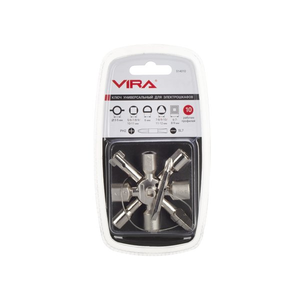 Ключ для электрошкафов VIRA с 10 рабочими профилями и битой