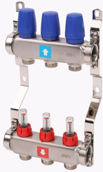 Группа коллекторная с расходомерами 1"x3/4" 3 вых.нерж.сталь