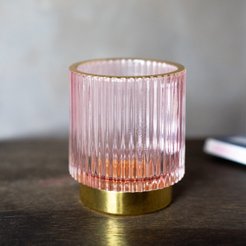 Подсвечник из цветного рельефного стекла, D=7cм, H=8cм, розовый