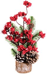 Украшение настольное 30см с шишками и красными ягодами SYWB-032192