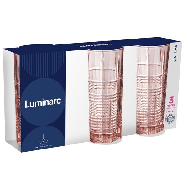 Набор стаканов Luminarc Dallas Розовый 380мл 3шт высокие, стекло