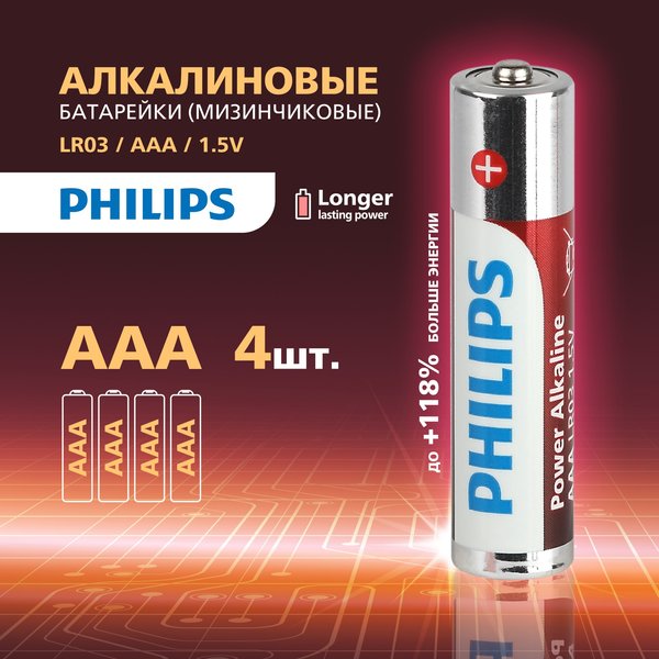 Батарейка алкалиновая Philips Power ААА/LR03 4шт
