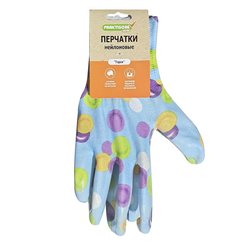 Перчатки садовые нейлоновые с покрытием голубые горох Praktische Home G-111-12
