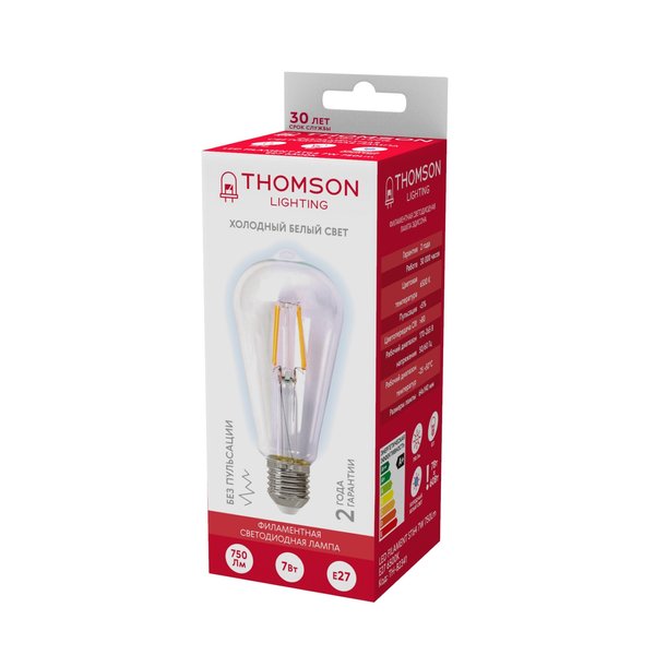 Лампа светодиодная THOMSON LED FILAMENT ST64 7Вт E27 6500K свет холодный белый