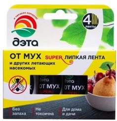  Лента ДЭТА супер липкая от мух 4шт