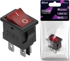 Выключатель с подсветкой duwi 4 контакта 250В 6А ВКЛ-ВЫКЛ 26846 8