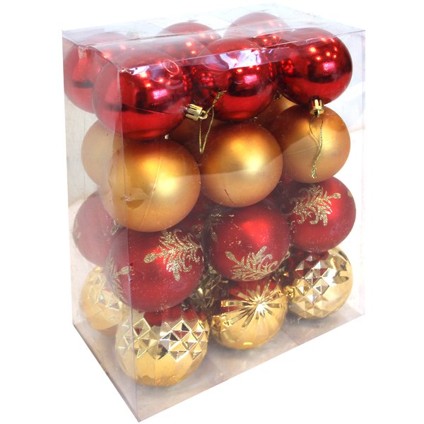 Набор шаров 24шт 7см красный и золотой с орнаментом SYCBF817-002