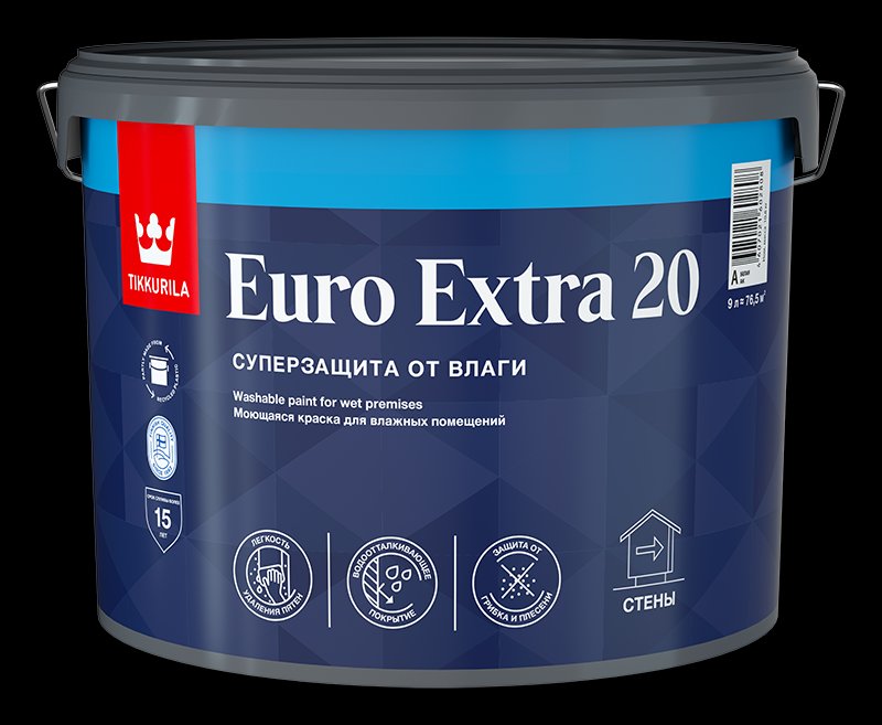 Краска для влажных помещений Tikkurila EURO Extra 20 полуматовая белая ...