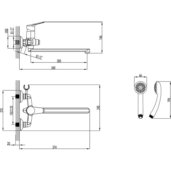 Смеситель для ванны Lemark Partner LM6557C в комплекте с душевыми аксессуарами
