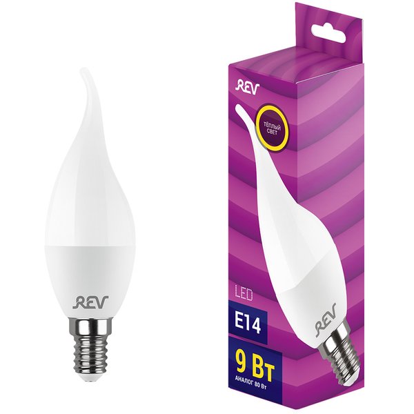 Лампа светодиодная REV 9Вт E14 свеча на ветру 2700K свет теплый