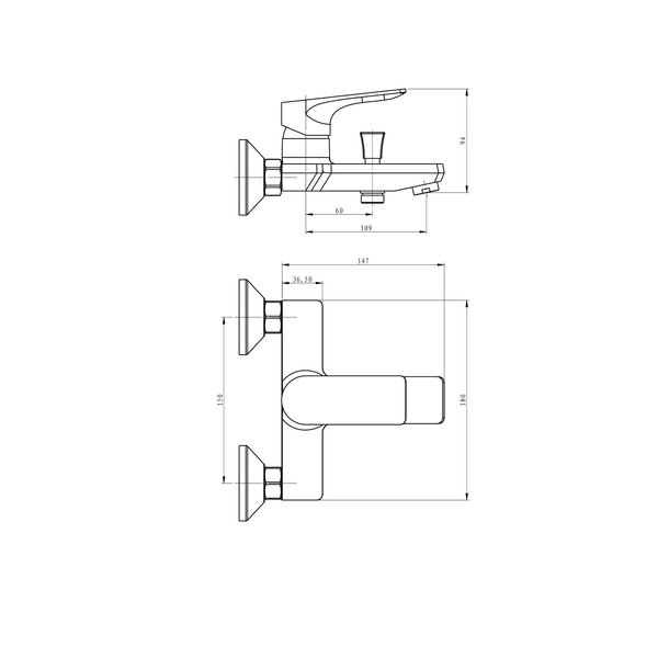 Смеситель для ванны VODA Surface SF 54 в комплекте с душевыми аксессуарами