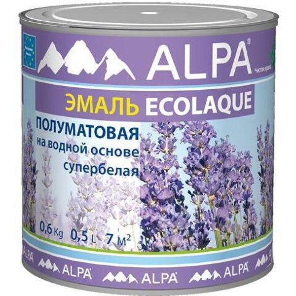 Эмаль акриловая Alpa Ecolaque полуматовая белая (0,5л)