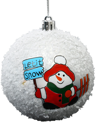 Шар с узором Снеговик с табличкой 8см, заснеженный, серебро, SYQC2-0125131