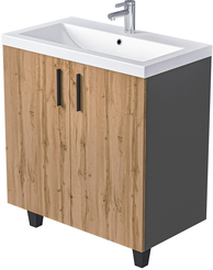 Тумба напольная VEIN 80см антрацит/дуб вотан в комплекте с раковиной