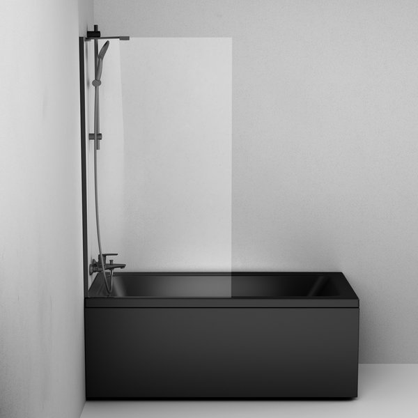 Шторка на борт ванны AM.PM Gem W90BS-080-140BT фиксированная, черный, стекло прозрачное