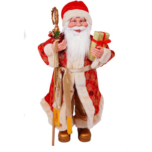 Фигура Дед Мороз в красной шубе с посохом и подарками L37 W27 H66см