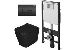 Комплект системы инсталляции D&K DI8055119 с черным унитазом безободковым D&K Berlin DT1436025, сиденье микрол