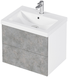 Тумба подвесная MIX 60см push белая/чикаго светло-серый с раковиной