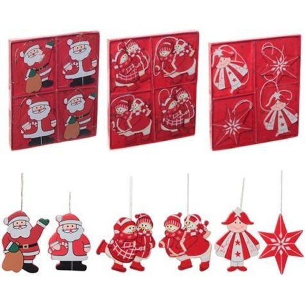 Набор из 4 новогодних украшений Дед Мороз,Девочка,Снеговик,6см L11 H13см 245083