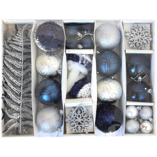 Набор украшений ветка,снежинки,грибочки,шары 43шт черничный и серебро SYQB-012087