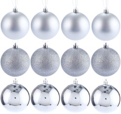 Набор шаров 24шт 8см серебро (глянец: 12шт, матовые: 6шт, глиттер: 6шт), SYQA-012103-S