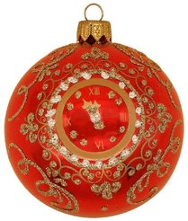 Украшение елочное шар Новогодние куранты стекло 8см