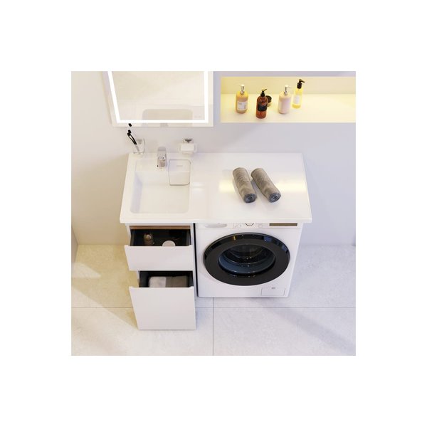 Раковина над стиральной машиной AM.PM X-Joy литьевой мрамор, левая, 120см, белый глянец M85AWPL1201WG