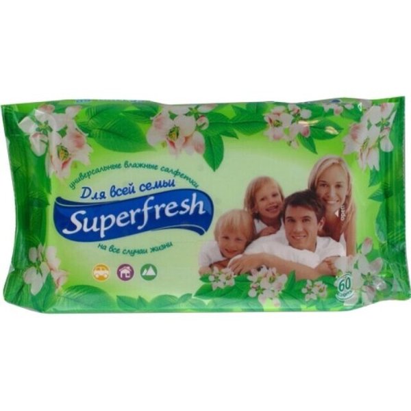 Салфетки влажные Superfresh/Ultra Fresh 60шт д/всей семьи