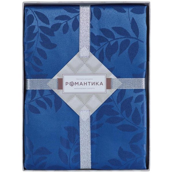 Скатерть жаккард 150х180 Романтика синий в подарочной упаковке