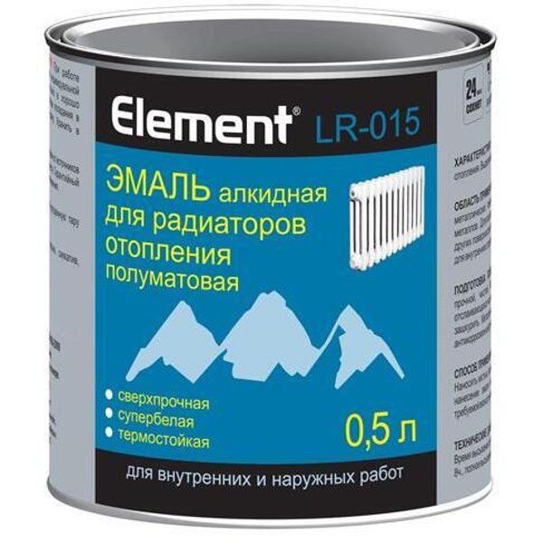 Эмаль для радиаторов алкидная ELEMENT LR-015 белая полуматовая (0,5л)