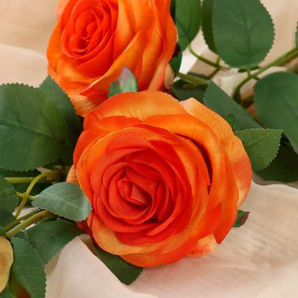 Цветы искусственные Роза роскошь 9х63см, оранжевый 
