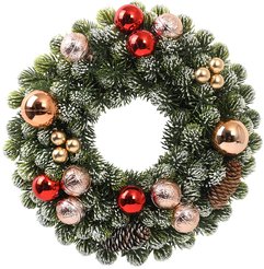 Венок новогодний 30см с золотыми и красными шарами ПЭ SYHH-0925002