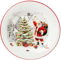 Тарелка закусочная Agness С Новым годом! Санта-Клаус у елки 20,3х2см керамика