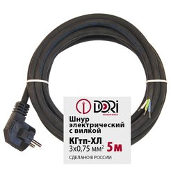 Шнур сетевой морозостойкий с вилкой DORI КГтп-ХЛ 3х0,75мм черный 5м с/з