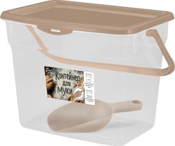 Емкость д/сыпучих продуктов Plast Team 4,5л шоколадный мокко, полипропилен, с совком 