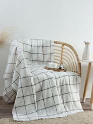 Плед Экономь и Я Клетка 150х180см флис, белый