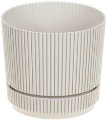 Кашпо пластиковое Стрип d14см h12,5см v1,3л, кремовый, с подставкой